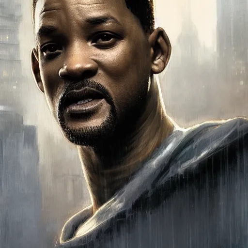 Prompt: will smith, hyperrealistic portrait, bladerunner street, art of elysium by jeremy mann and alphonse mucha, fantasy art, photo realistic, dynamic lighting, artstation, poster, volumetric lighting, very detailed face, 4 k, award winning