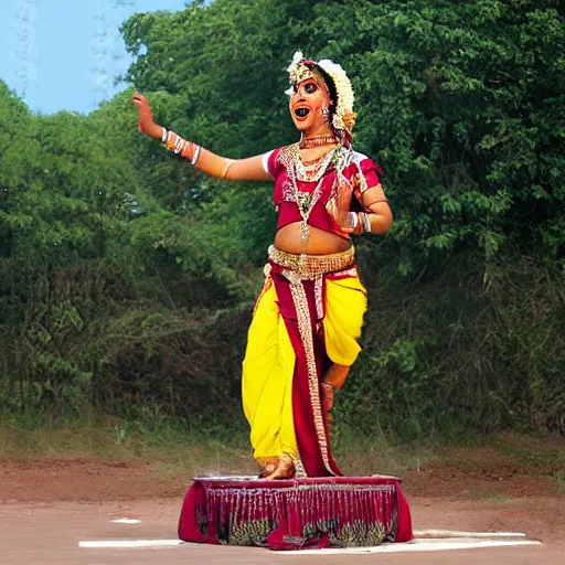 Image similar to beautiful Indian goddess dancing on a poll