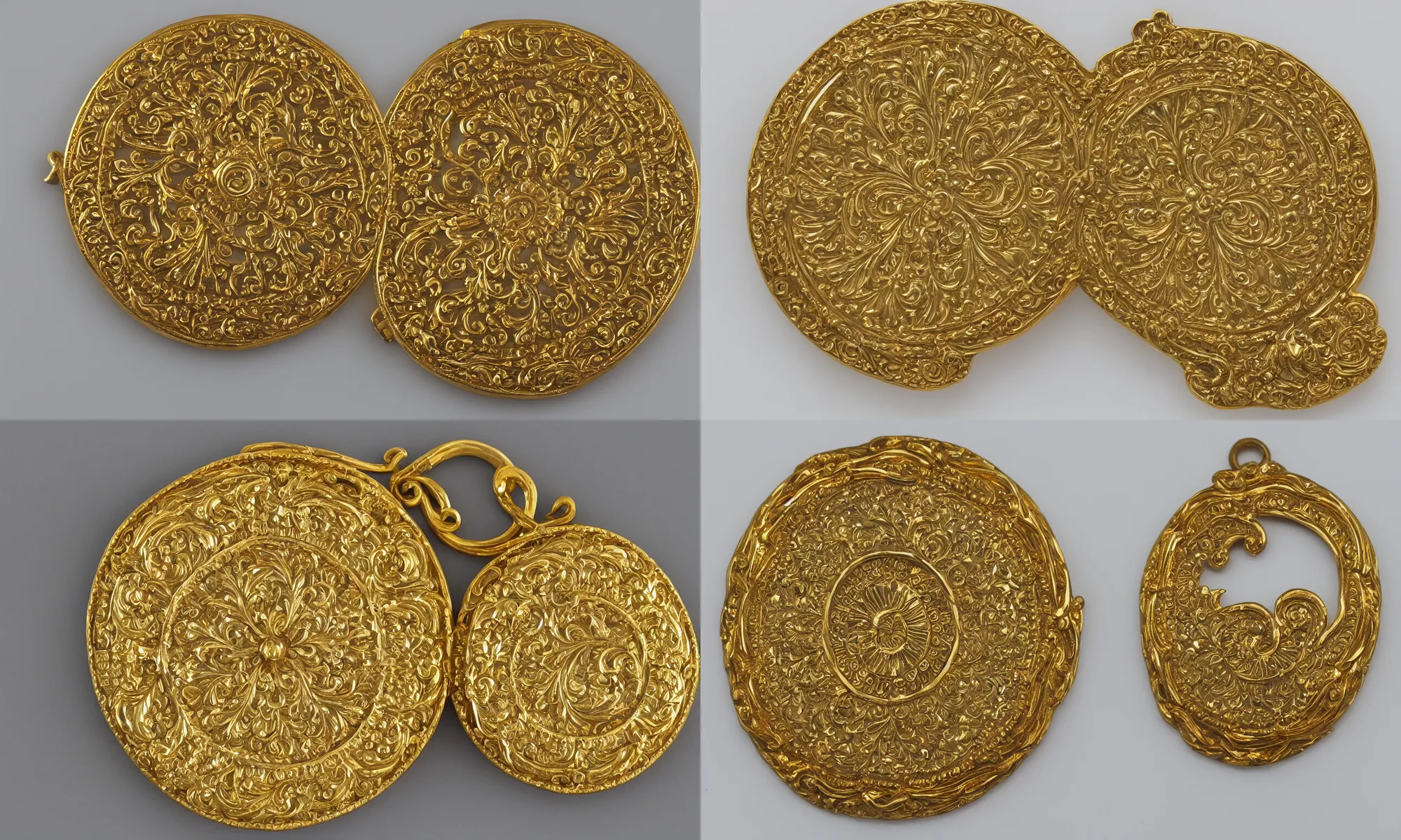 Prompt: a beautifully ornate gold round tuit medallion