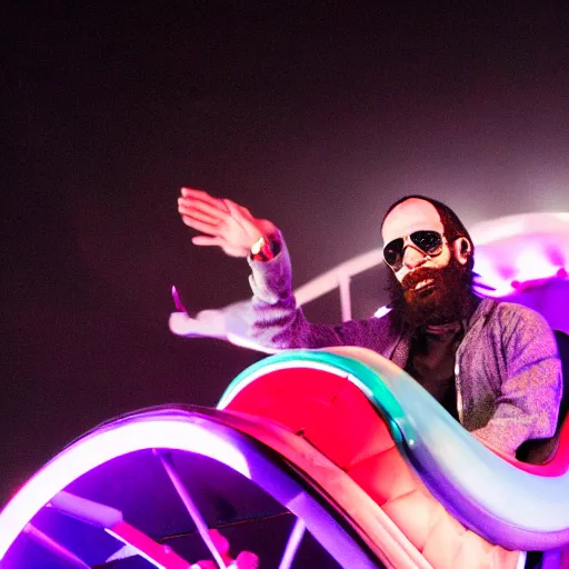 Image similar to death grips riding tilt - a - whirl at a carnival, mc ride, zach hill, andy morin,