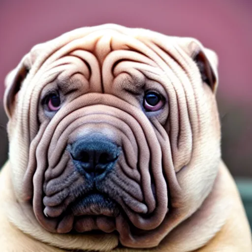 Prompt: smooth skin shar pei dog