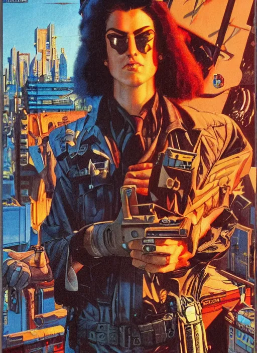 Image similar to cyberpunk cop. portrait by clyde caldwell and jean giraud and anton otto fischer and john philip falter and will eisner and gil elvgren