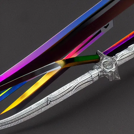 Prompt: a mythic legendary detailed multicolor sword, octane render, unreal engine, 3D, 8K, as coherent as Dall-E 2