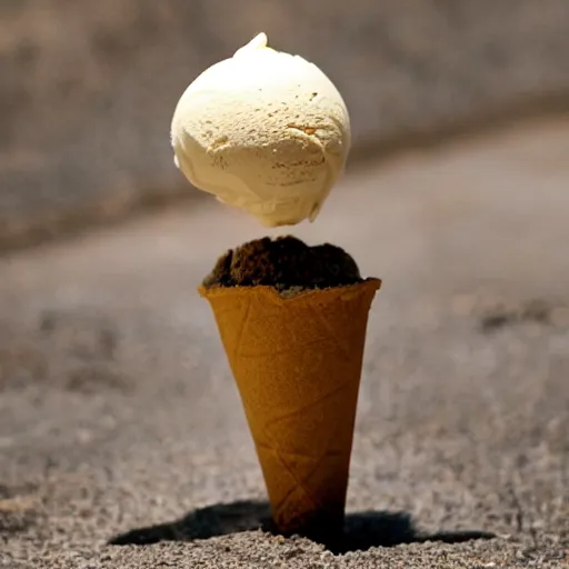 Prompt: A levitating ice cream cone filled with explosives