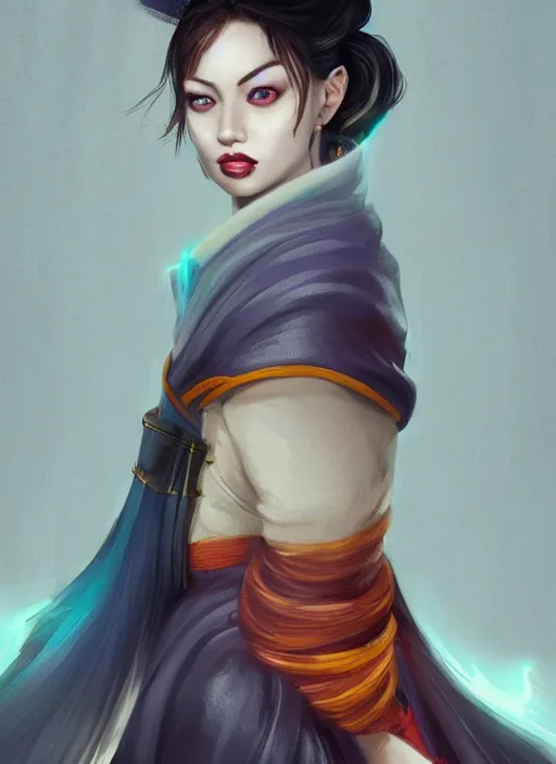 Prompt: a portrait of Nami the burglar as a real woman, wearing a traditional geisha dress, ginger hair, lightning in the background , electricity themed, beautiful face, intricate, highly detailed, digital painting, artstation, concept art, smooth, sharp focus, illustration, art by Charlie Bowater, matte painting