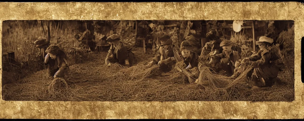 Image similar to harvesting spaghetti during the gold rush, tintype, small details, intricate, sigma 5 0 mm, cinematic lighting, photography, wes anderson, diane arbus, film, kodachrome