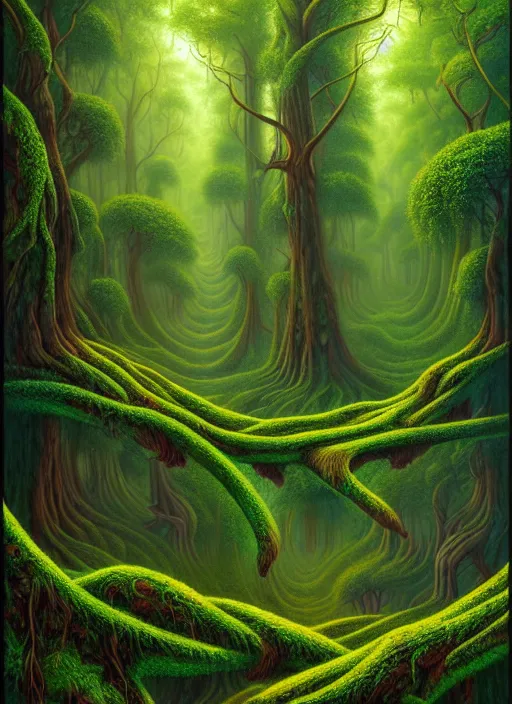 Image similar to lush forest, high detail, 4 k, surrealism style by john alex grey, artstation