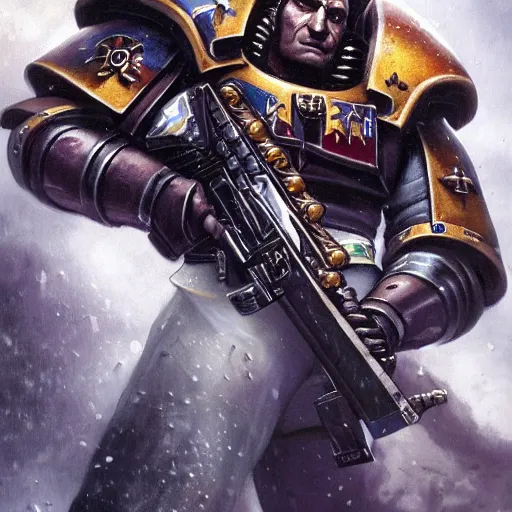 Prompt: portrait of warhammer 40k 40000 space marine sergeant, realistic, artstation