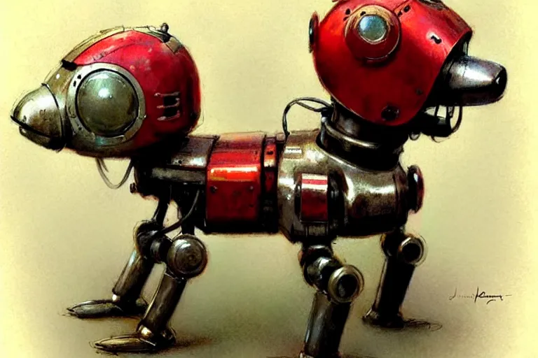 Image similar to adventurer ( ( ( ( ( 1 9 5 0 s retro future robot android dog. muted colors. ) ) ) ) ) by jean baptiste monge!!!!!!!!!!!!!!!!!!!!!!!!! chrome red