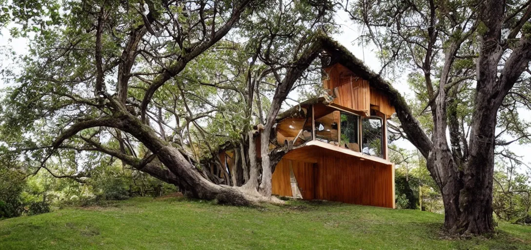 Image similar to house built into a tree