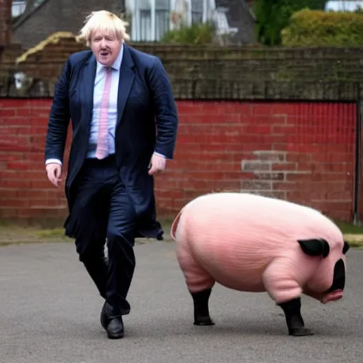 Prompt: boris johnson dressed as a greased piglet