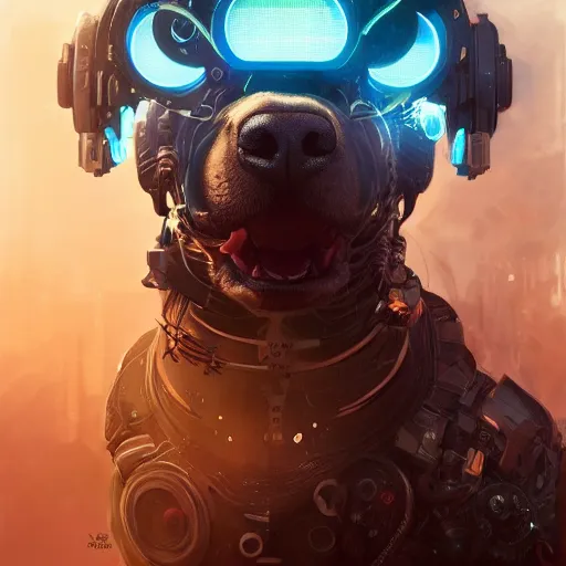 Prompt: an amazing portrait of a cute mad cyborg pitbull. intricate, epic lighting, cinematic composition, hyper realistic, 8 k resolution, unreal engine 5, by artgerm, tooth wu, dan mumford, beeple, wlop, rossdraws, james jean, marc simonetti, artstation