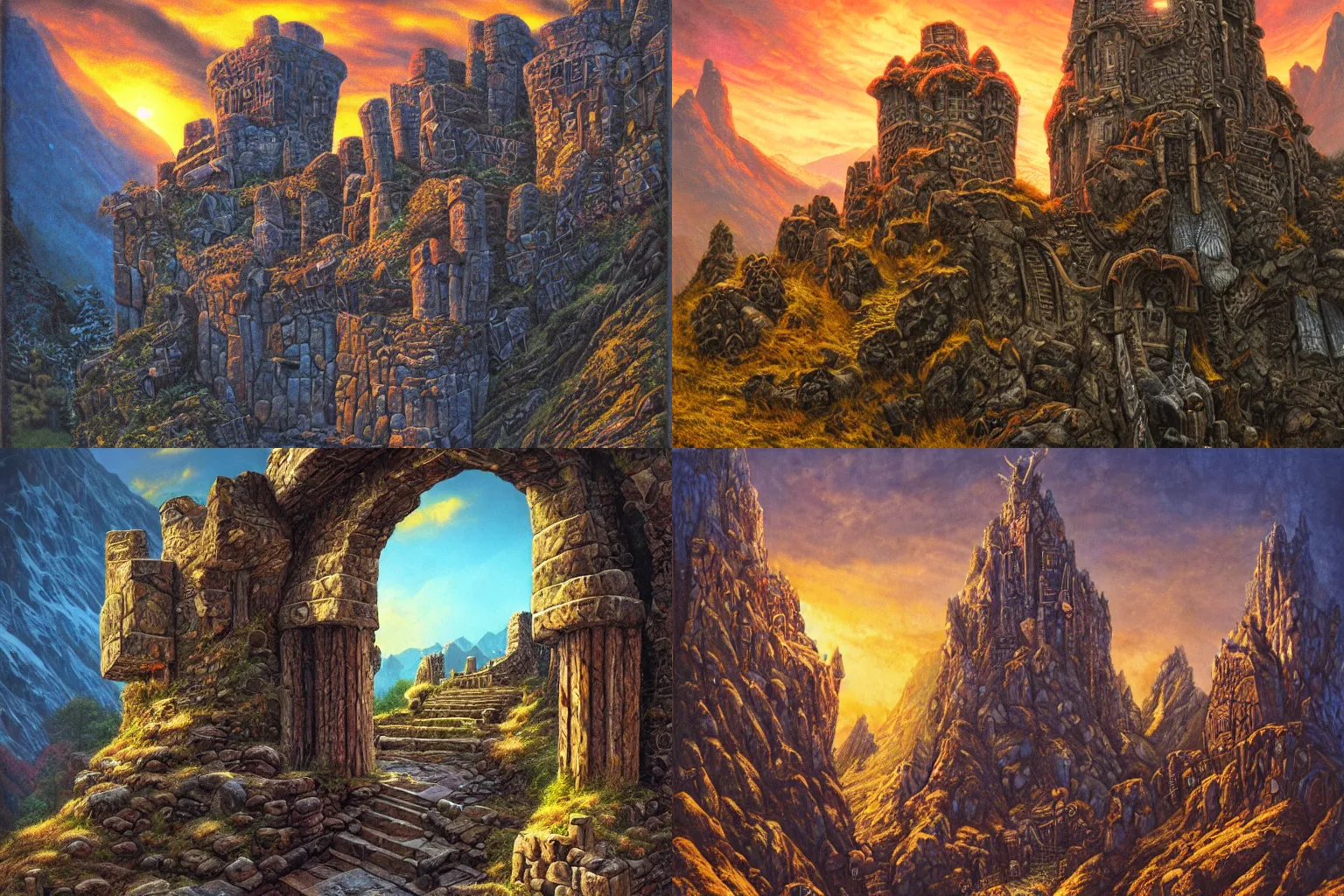 Prompt: entrance to a dwarven fortress in the mountains | hyperdetailed | intricated | jeff easley | golden hour | high fantasy | colorful | close shot |