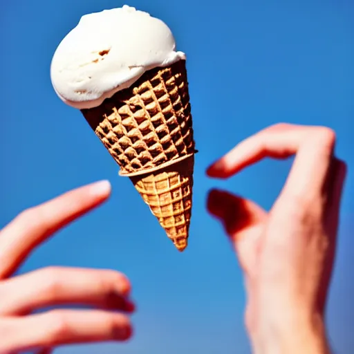 Image similar to levitating ice cream cone with a surprise