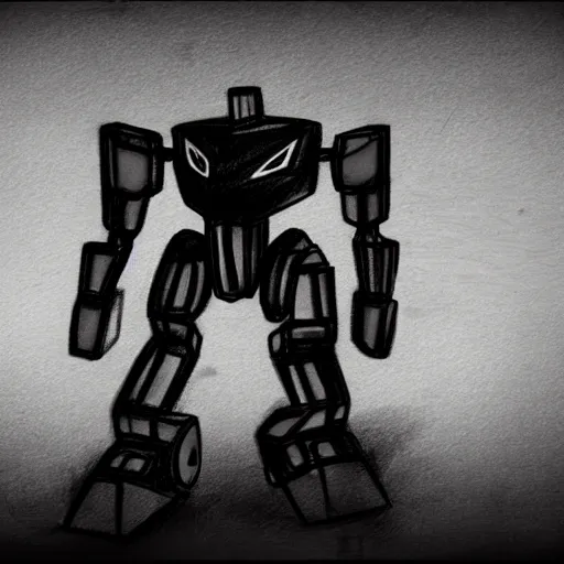 Prompt: a simple pencil sketch of a giant humanoid athletic sleek futuristic humanoid robot mech powering up as small floating particles swirl around it