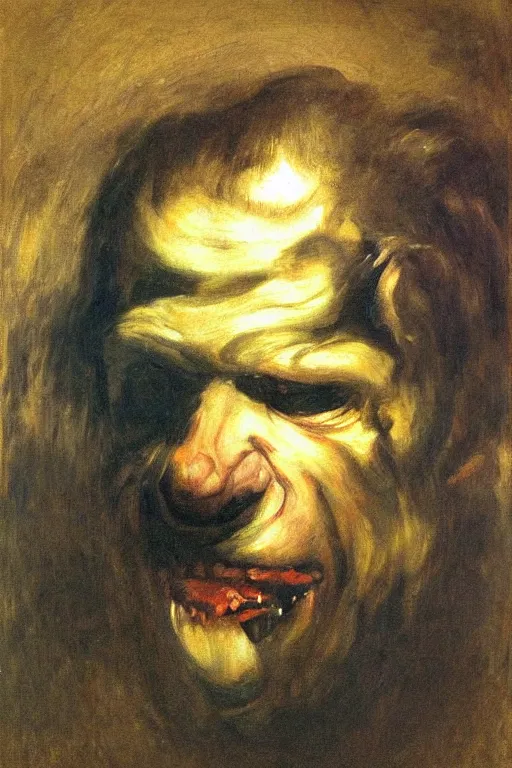 Prompt: menacing portrait of aphex twin emerging from the dark void, figure in the darkness, painted by Eugène Delacroix, John Singer Sargent, Adrian Ghenie, Francis Bacon,