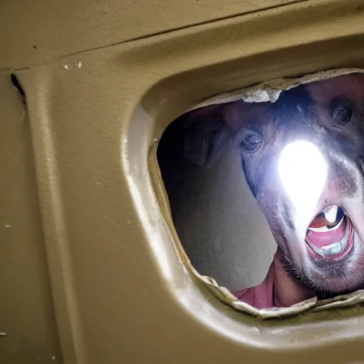 Prompt: inmate inside a horse mouth