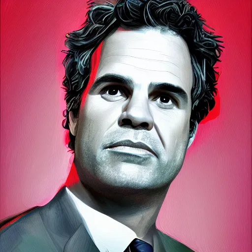 Image similar to portrait of mark ruffalo, highly detailed, centered, solid color background, digital painting