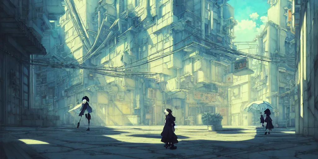 Image similar to baroque acrylic painting, anime key visual concept, anime white clean abandoned concrete cityscapes, rule of thirds golden ratio, fake detail, trending pixiv fanbox, style of makoto shinkai ghibli takashi takeuchi yoshiyuki sadamoto jamie wyeth james gilleard greg rutkowski chiho aoshima