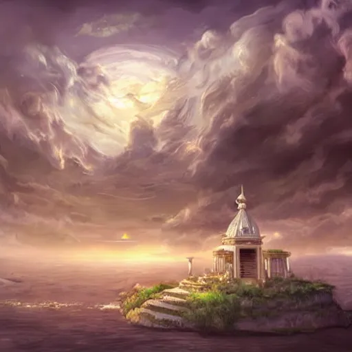 Image similar to a floating pantheon palace in the sky, clouds background, island floating in the sky, epic fantasy style art, fantasy epic digital art