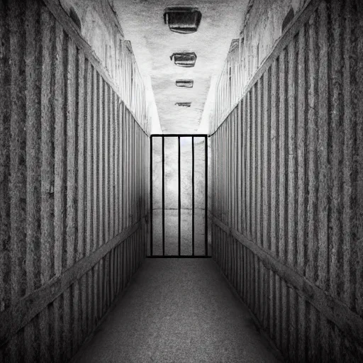 Image similar to cramped steel prison cell, horror, dark, claustrophobic, scary