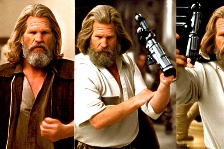 Image similar to Jeff Bridges from The Big Lebowski bowling in the Mos Eisley Cantina from Star Wars