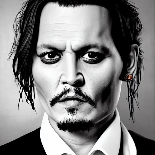 Image similar to portrait of johnny depp as a mafia boss, symmetrical, nikon 3 5 mm photography, ultrarealistic