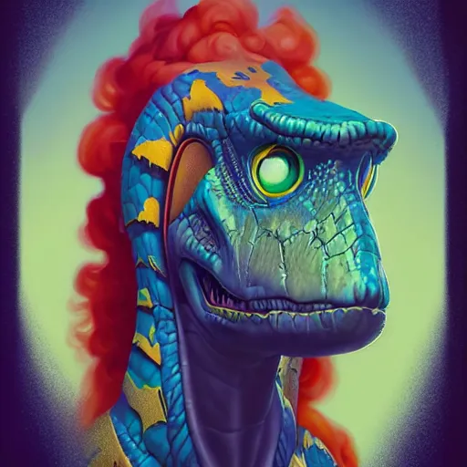 Image similar to Lofi vaporwave portrait dinosaur, Pixar style, Tristan Eaton, Stanley Artgerm, Tom Bagshaw