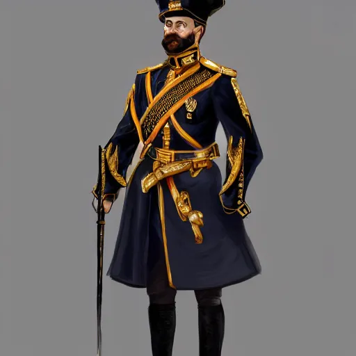 Image similar to man wearing a 19th century ceremonial officers uniform, intricate, elegant, highly detailed, digital painting, artstation, concept art, matte, sharp focus, illustration