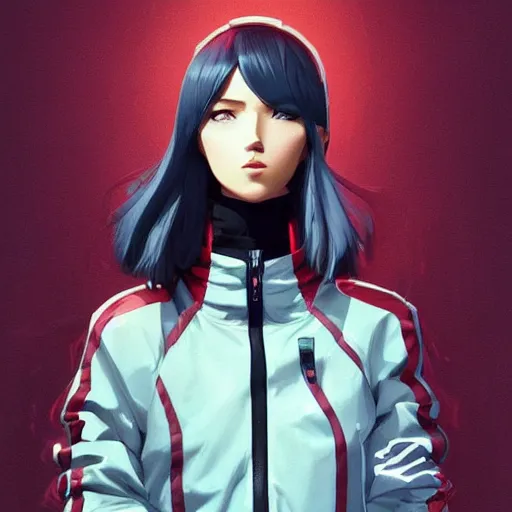 Prompt: poster woman with futuristic streetwear and hairstyle, open jacket, cute face, symmetrical face, pretty, beautiful, elegant, Anime by Kuvshinov Ilya, Cushart Krentz and Gilleard James, 4k, HDR, Trending on artstation, Behance, Pinterest