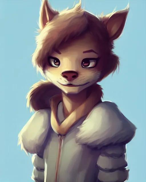 Image similar to character concept art of a cute young male anthropomorphic furry | | cute - fine - face, pretty face, key visual, realistic shaded perfect face, fine details by stanley artgerm lau, wlop, rossdraws, james jean, andrei riabovitchev, marc simonetti, and sakimichan, trending on artstation