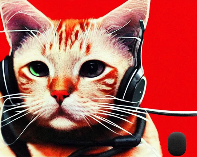 Image similar to red cat with headphones, skype call