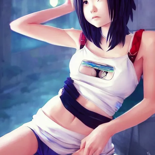 Image similar to a beautiful young japanese eimi fukada alluring instagram model in elaborate latex tank top, jrpg tank top made from latex demon faces, concept art by akira toriyama and wlop and ilya kuvshinov and artgerm and studio ghibli, aesthetic, gorgeous, stunning, alluring, attractive, artstation, deviantart, pinterest, digital art