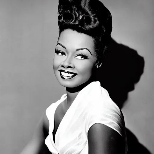 Prompt: black and white photo of a beautiful and elegant 1 9 5 0 s black actress modelling