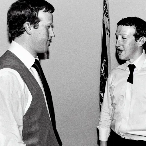 Prompt: 3 5 mm photograph of mark zuckerberg and donald trump having a fart war