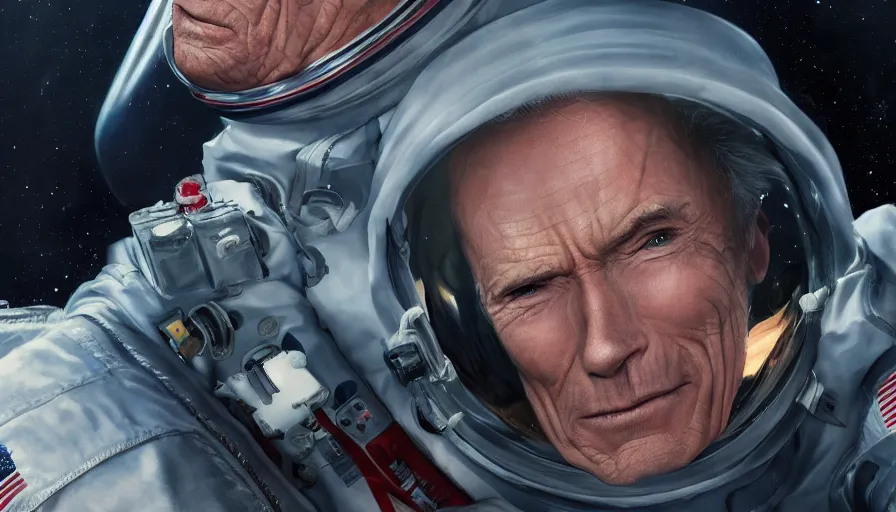 Prompt: Clint Eastwood as an astronaut, hyperdetailed, artstation, cgsociety, 8k