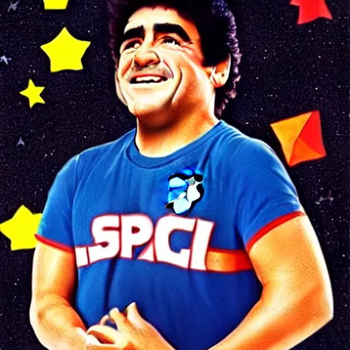 Prompt: a film poster of space jam with maradona, photorealistic film grain,
