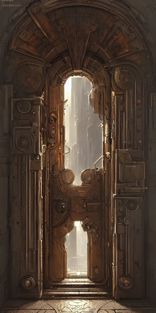 Image similar to hyper realistic ornate sci - fi double door by darek zabrocki