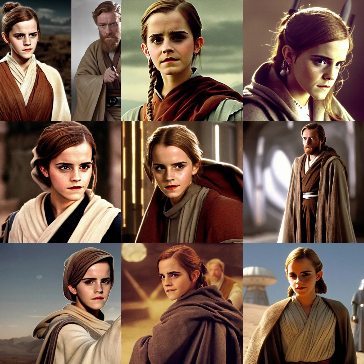 Prompt: Emma Watson as Obi-Wan Kenobi in the original Star Wars