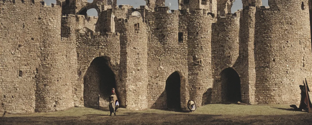 Prompt: a medieval castle with knights protecting a giant mound of spaghetti behind the walls, canon 5 0 mm, super detailed face, facial expression, cinematic lighting, photography, retro, film, kodachrome