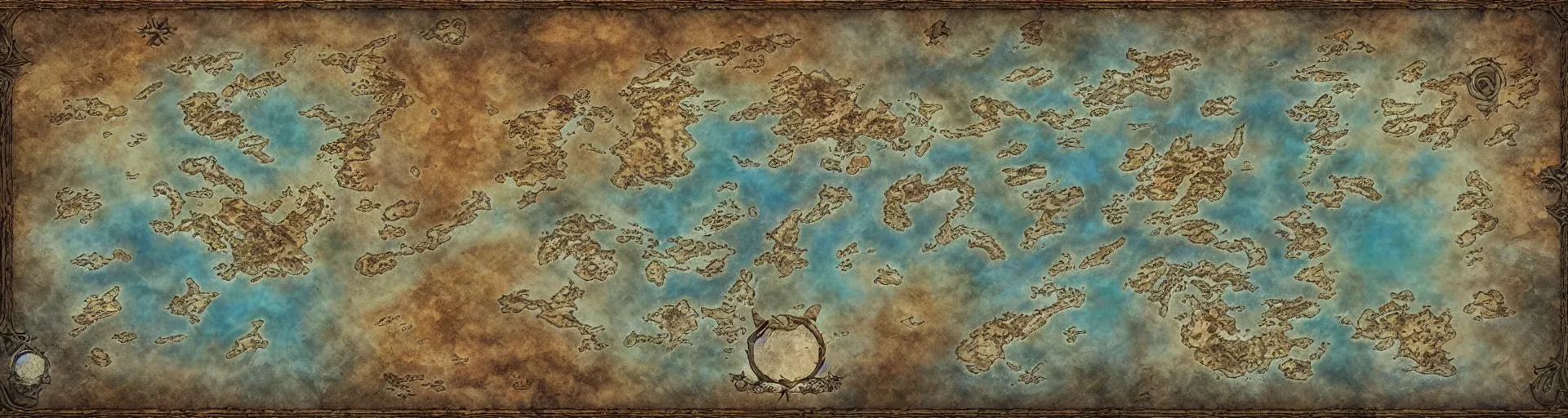 Image similar to fantasy world atlas in the style of an mmorpg world map, 7 0 % ocean, include tundra at the poles, extremely detailed, fantasy, no text, 4 k