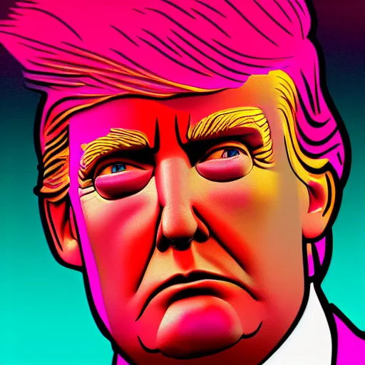 Image similar to synthwave, chromatic, Donald Trump face, detailed face, high resolution