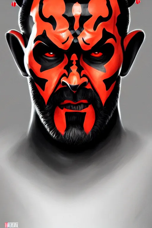 Image similar to a portrait of the darth maul from star wars, cyberpunk, short beard, high - contrast, intricate, elegant, highly detailed, digital painting, artstation, concept art, smooth, sharp focus, illustration