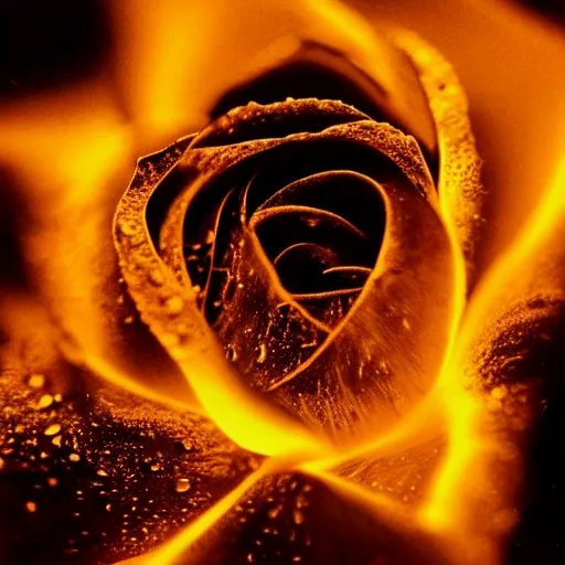 Image similar to award - winning macro of a beautiful black rose made of molten magma and nebulae on black background by harold davis, georgia o'keeffe and harold feinstein, highly detailed, hyper - realistic, inner glow, trending on deviantart, artstation and flickr, nasa space photography, national geographic