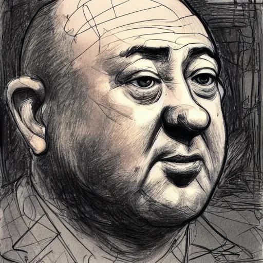 Image similar to a realistic yet scraggly portrait sketch of the side profile of a stern and sophisticated curly howard, trending on artstation, intricate details, in the style of frank auerbach, in the style of sergio aragones, in the style of martin ansin, in the style of david aja, in the style of mattias adolfsson