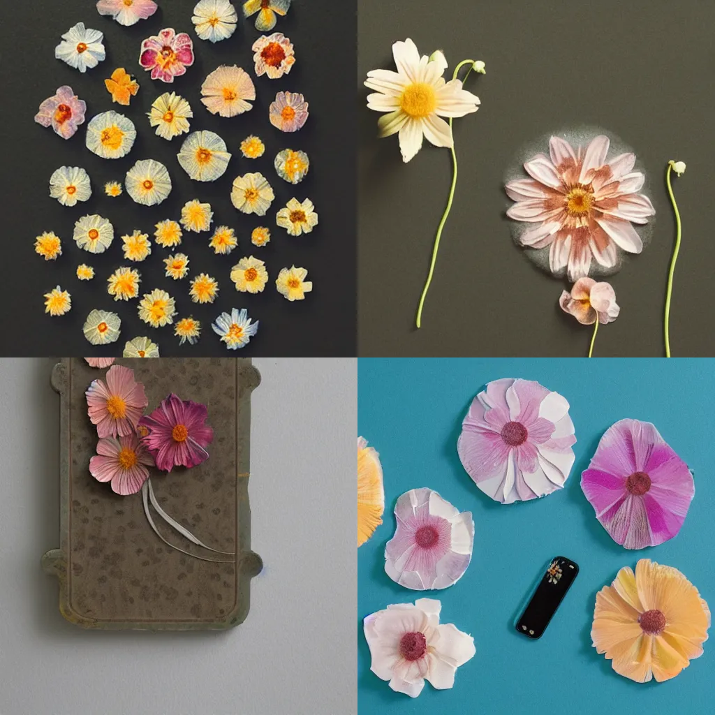 Prompt: a beautiful scan of pressed flowers in the shape of a cellphone