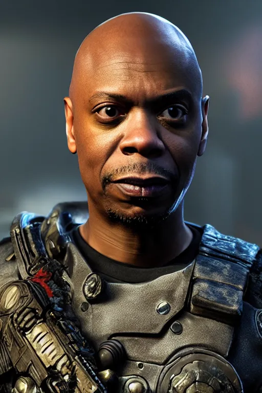 Prompt: Dave Chappelle as a Gears of War character, photorealism, half body, HDR ambient background, unreal engine 5, hyperrealistic, highly detailed, XF IQ4, 150MP, 50mm, F1.4, ISO 200, 1/160s, cinematic lights, Adobe Lightroom, photolab, Affinity Photo, PhotoDirector 365, realistic