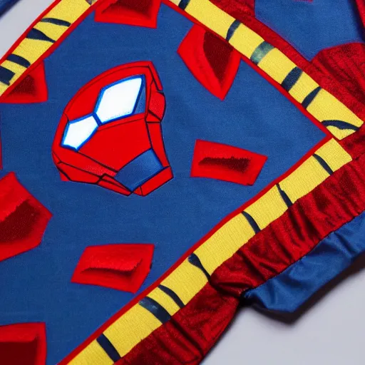 Prompt: photo of iron man without pants on wearing boxers with captain america shields embroidered into the fabric