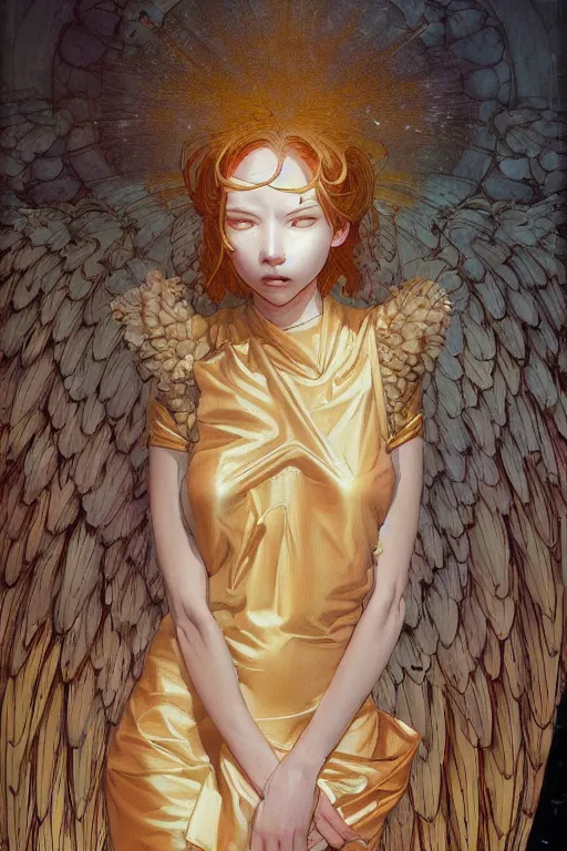 Prompt: prompt : angel women with golden wings soft light painted by james jean and katsuhiro otomo and erik jones, inspired by akira anime, smooth face feature, intricate oil painting, high detail illustration, sharp high detail, manga and anime 1 9 9 9