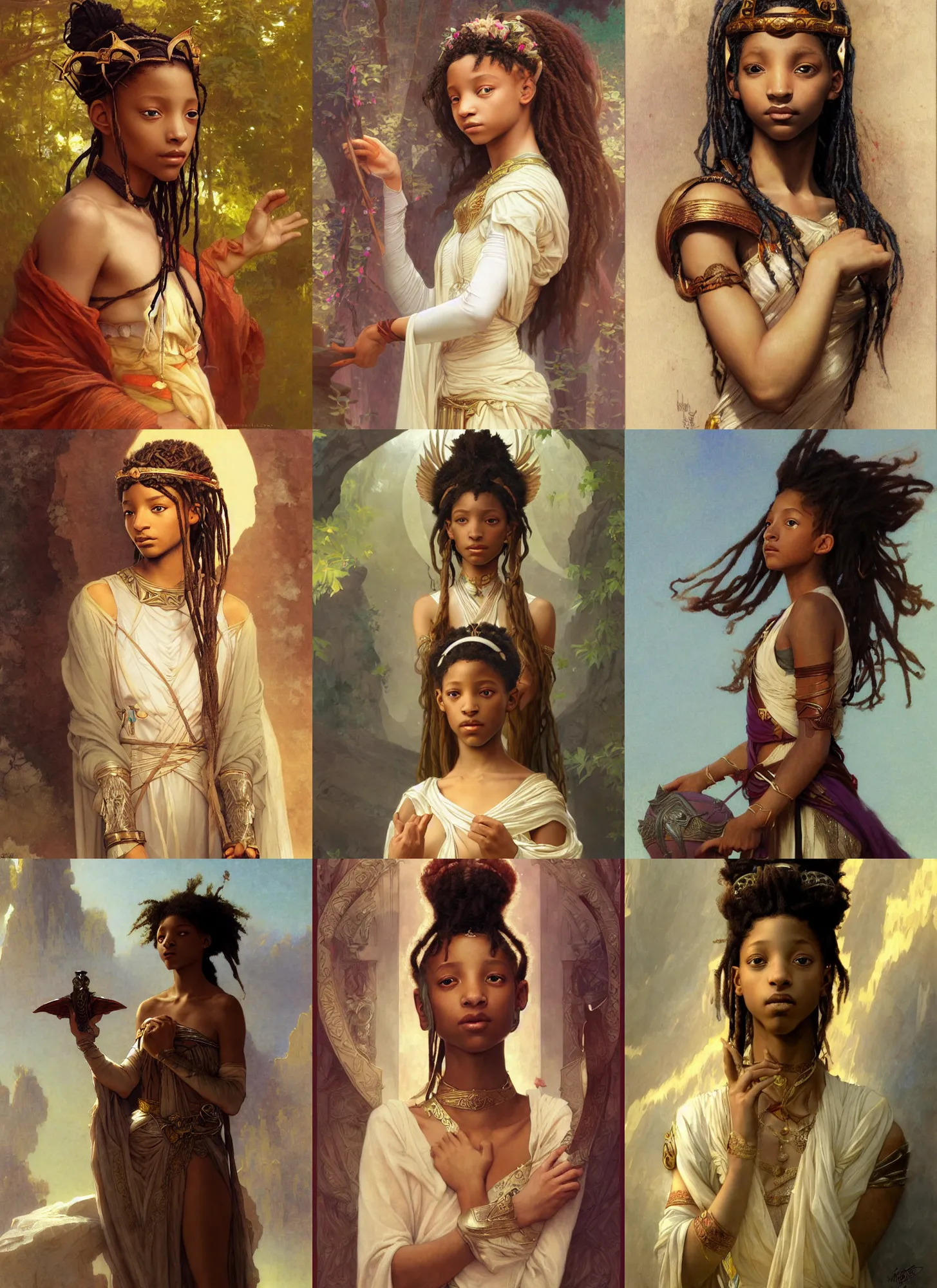 Prompt: willow smith young, ancient libu princess, highly detailed, artstation, concept art, sharp focus, illustration, orientalism, bouguereau, briclot, rutkowski, mucha